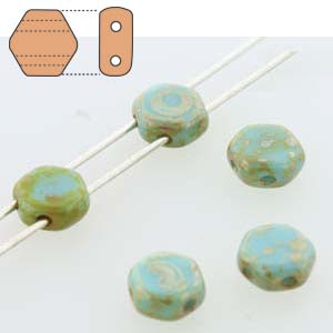 Czech Glass Honeycomb Beads, Op. Blue Turquoise Picasso