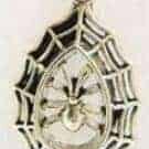 Spider in Teardrop Web Pendant, Antique Silver, 15x18mm