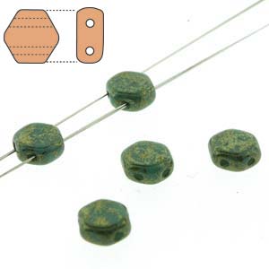 Czech Glass Honeycomb Beads, Green Turquoise Lumi